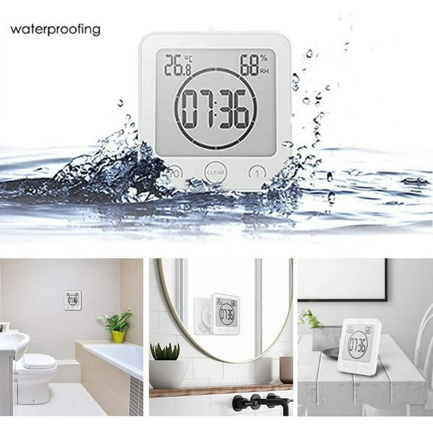Reloj de ducha impermeable, reloj temporizador de ducha táctil (blanco)