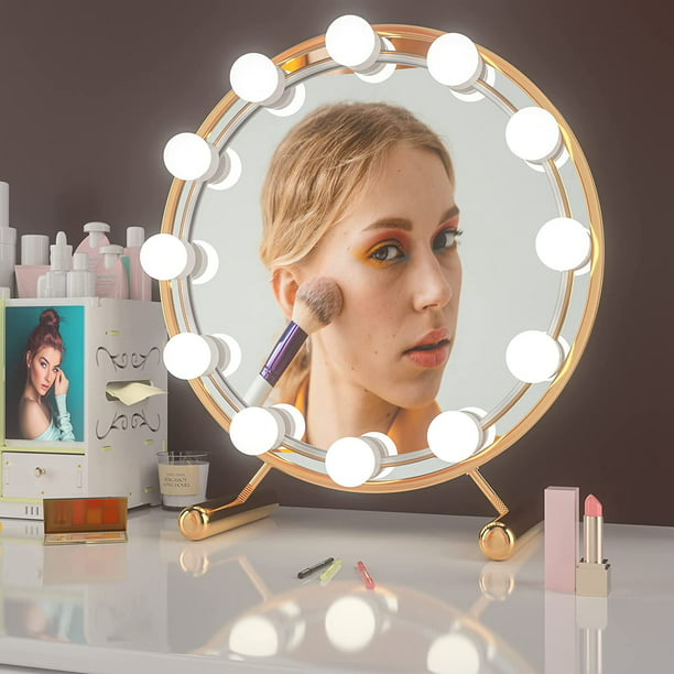 12 luces de tocador para espejo, luces de espejo LED de Hollywood para  maquillaje, 12 regulables