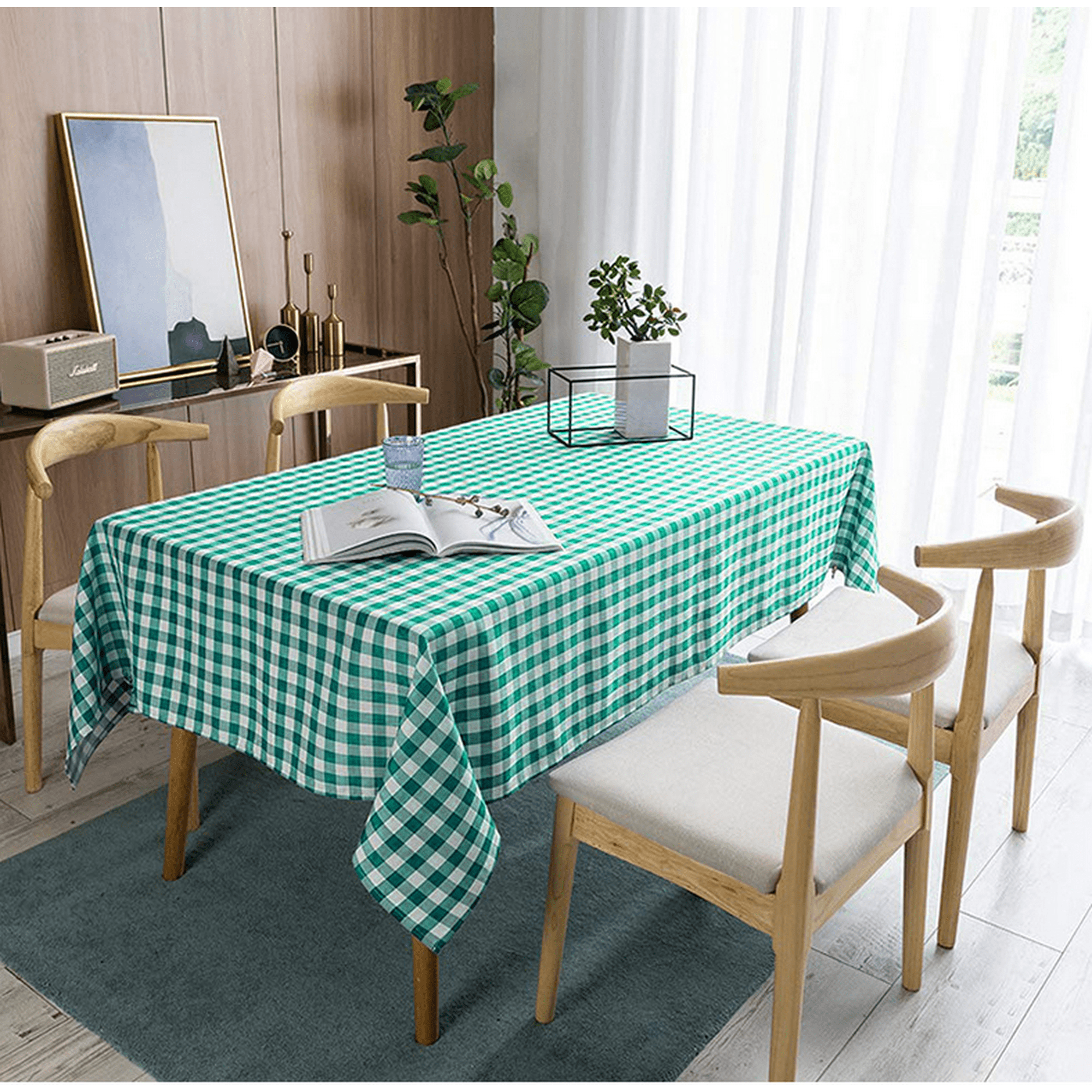 Hule Mesa Redonda Sorefy - Mantel De Vinilo Para Mesa De Picnic, Diseño A Cuadros, Forro Vinilo Verde
