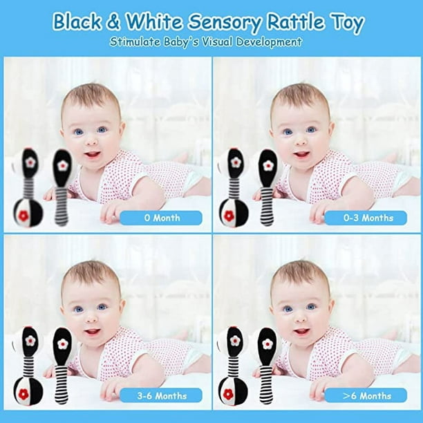 Juguetes de aprendizaje temprano para bebés 0 3 6 12 meses, sonajeros de  peluche blanco y negro con mancuernas, regalo para bebé niño niña, juguetes  de peluche suaves de viaje con sonidos