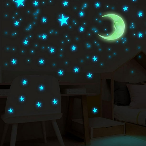  DNHCLL 100 calcomanías de pared fluorescentes luminosas de 1.2  in que brillan en la oscuridad, estrellas multicolor para habitación del  bebé, decoración de dormitorio, pared de techo del hogar, 100 : Bebés
