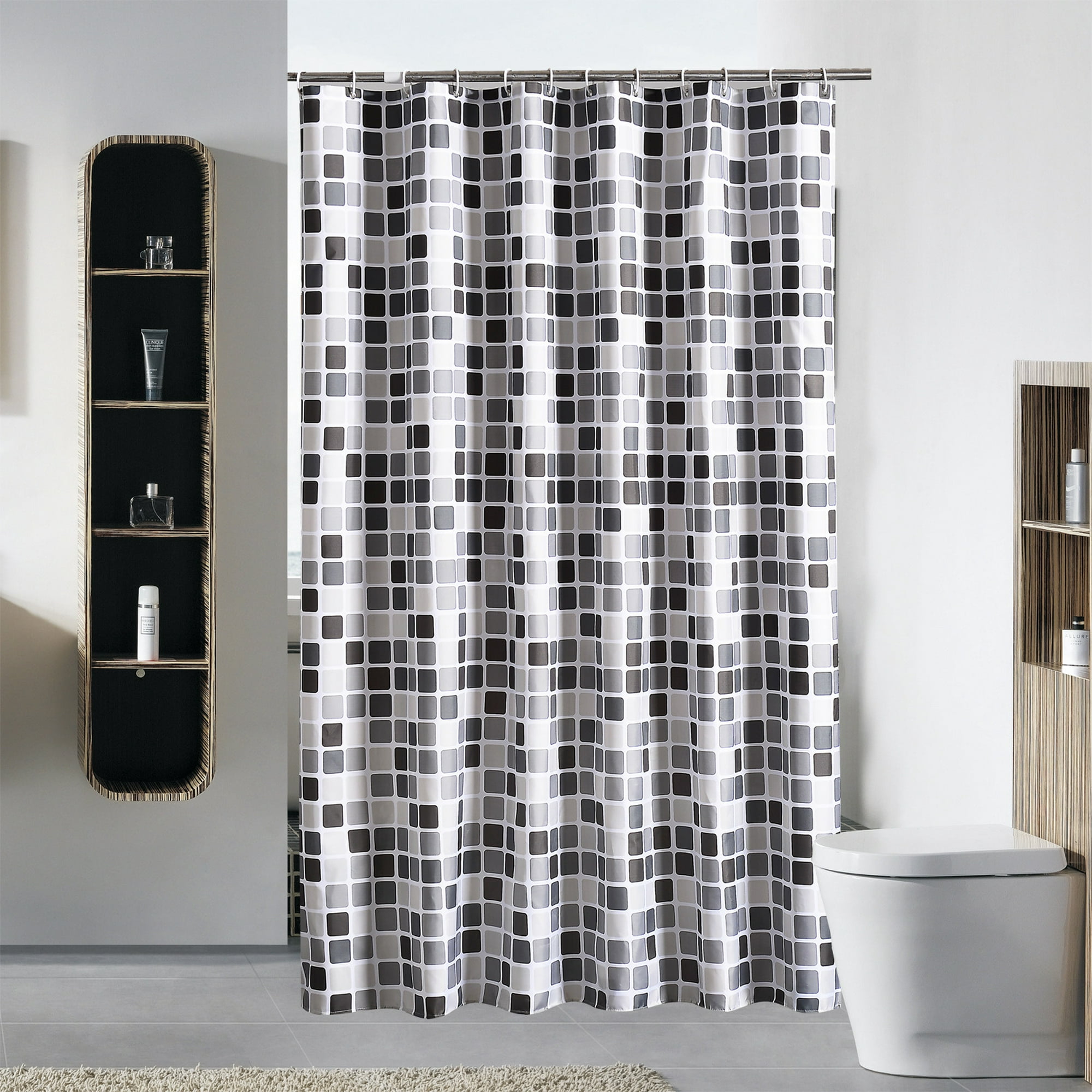 Cortinas de ducha grises y blancas para baño, lavables, de secado rápido,  100% poliéster, tela impermeable, juego de cortinas de ducha de 72 x 72