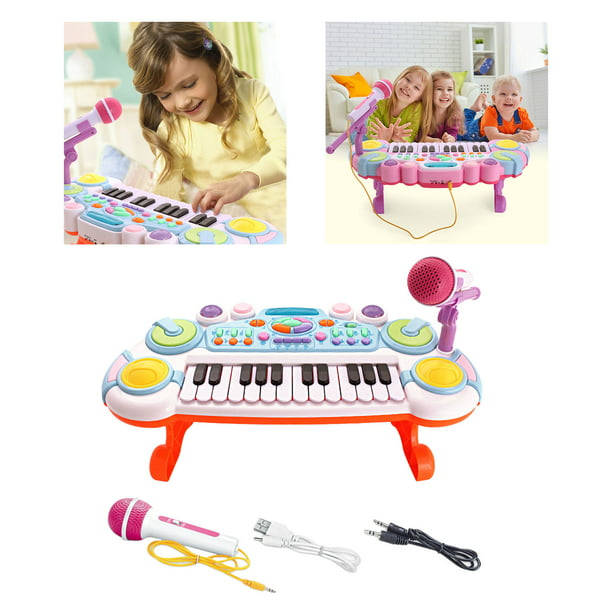 Juguetes de piano para 3 años - Piano de juguete para niños pequeños para  niña - Juguete de piano con micrófono oso de fresa Hogar