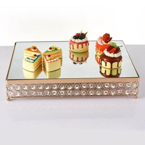 Soporte de tarta de Cristal Metálico, Tono de Oro Brillante