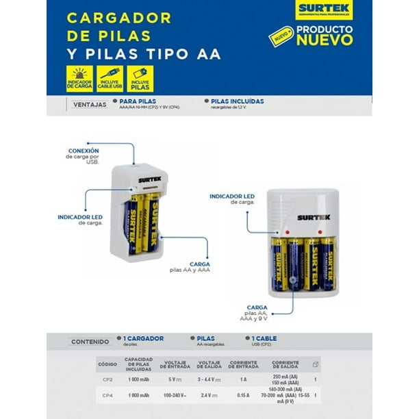 Pilas Recargables AAA Blíster Con 2 Piezas Surtek.