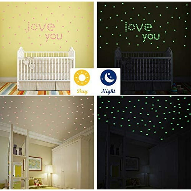 DNHCLL 100 calcomanías de pared fluorescentes luminosas de 1.2 in que  brillan en la oscuridad, estrellas multicolor para habitación del bebé,  decoración de dormitorio, pared de techo del hogar, 100 : Bebés 