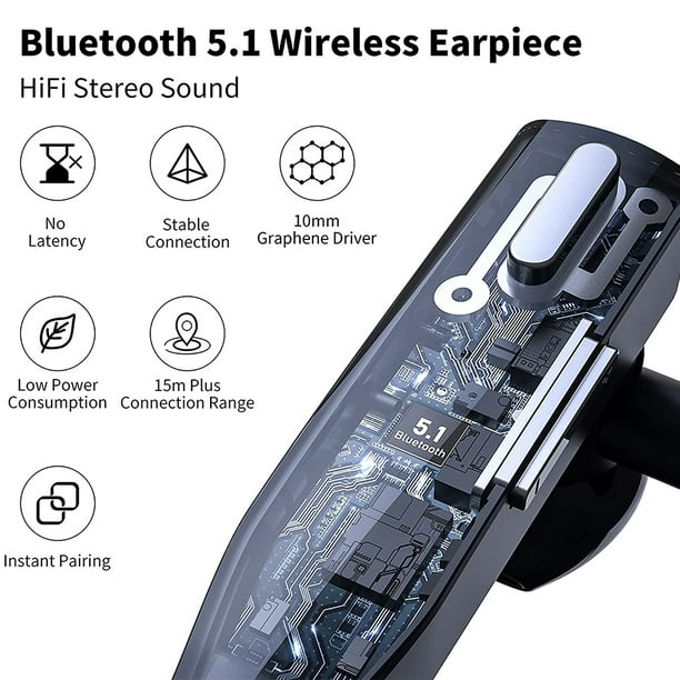 Auricular Bluetooth para teléfono celular, Auricular inalámbrico Bluetooth  V5.1 con micrófono con cancelación de ruido Cvc 8.0 para