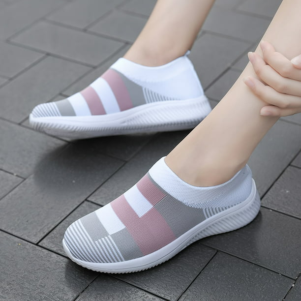Zapatillas sin cordones para mujer transpirables y cómodas-Blanco