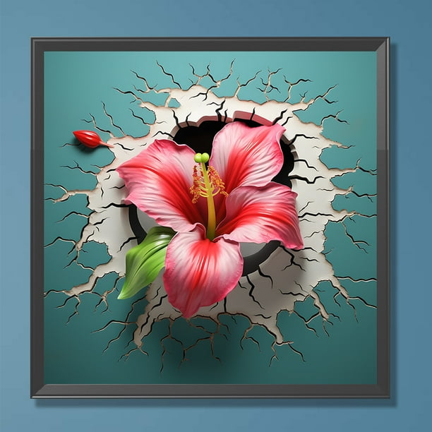 Cuadro de diamantes de hibisco impresión sobre lienzo 30x45cm