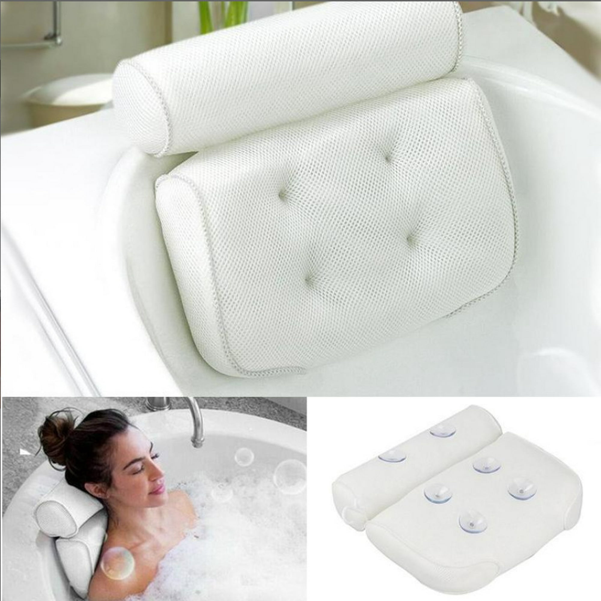 Almohada para bañera y reposacabezas para soporte de cuello y espalda con  ventosas antideslizantes, cojín de baño de spa, accesorios de baño