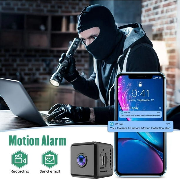Mini cámara espía inalámbrica HD 1080P Cámara de vigilancia WiFi espía con  visión nocturna y detector, video de seguridad para bebés oculto interior/ exterior, negro