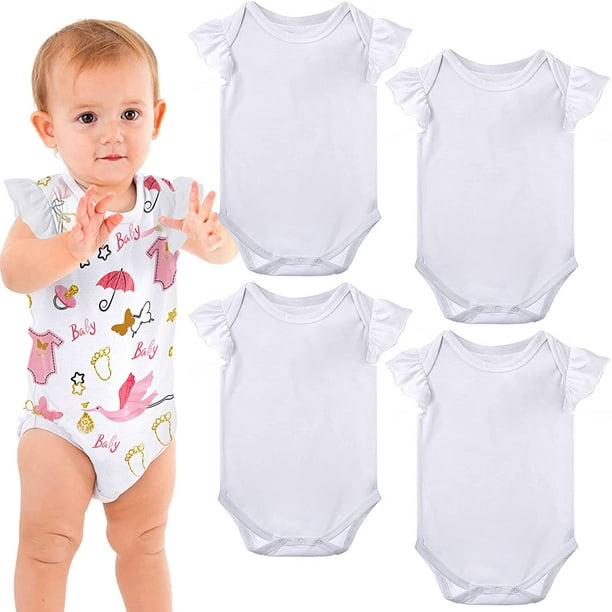 4 piezas de monos en blanco de sublimación para bebé, mono blanco de manga  corta para niña, mono infantil con volantes para bebé (9-12 meses)
