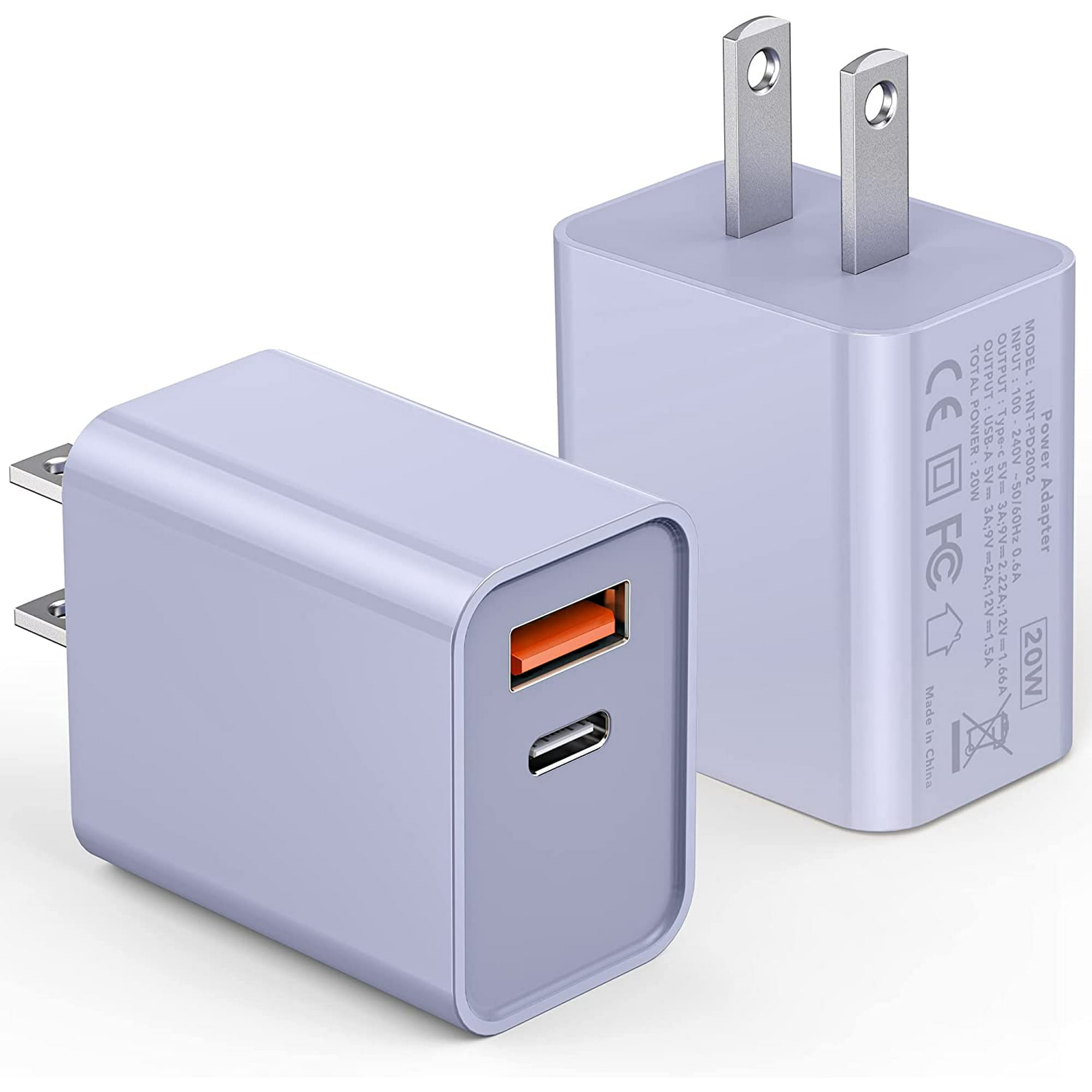 Cargador de pared USB-A y USB-C de doble puerto, paquete de 3 cargadores de  iPhone PD + QC 3.0 de 20 W, bloque de carga rápida para iPhone 15/15