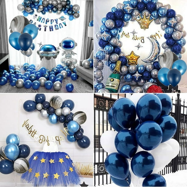  Globos y cintas para globos, paquete de 12 unidades, 12 rollos  de cinta rizadora azul, 48 globos azules, decoraciones de fiesta azul, cinta  azul para decoración de cumpleaños (azul) : Hogar y Cocina