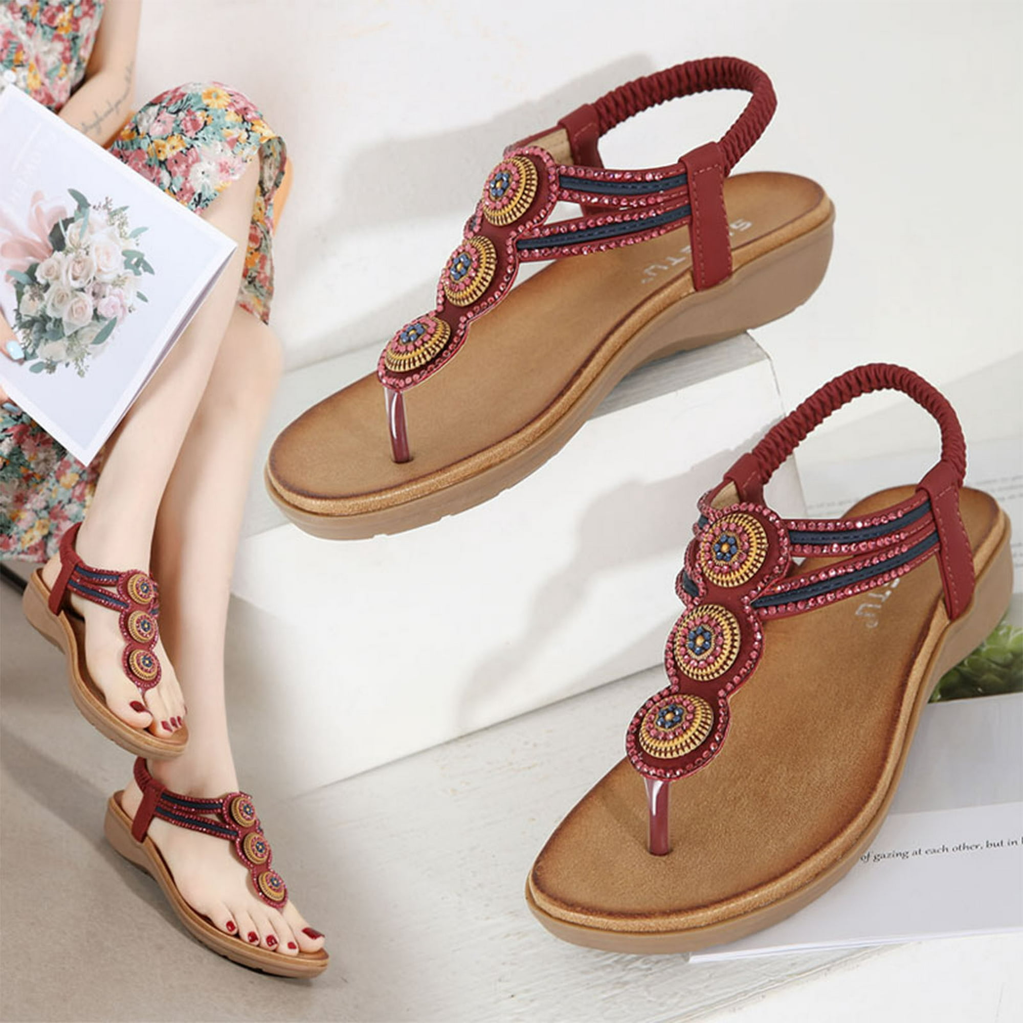 Sandalias de verano para mujer Sandalias planas sin cordones Zapatos  romanos Sandalias informales co Wmkox8yii nm8127