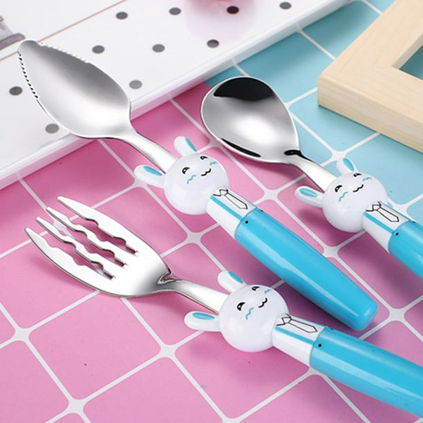  4 utensilios para niños pequeños, tenedores y cucharas para  niños, utensilios de acero inoxidable para bebés, juego de cubiertos para  bebé con caja de almacenamiento para una cena segura : Bebés