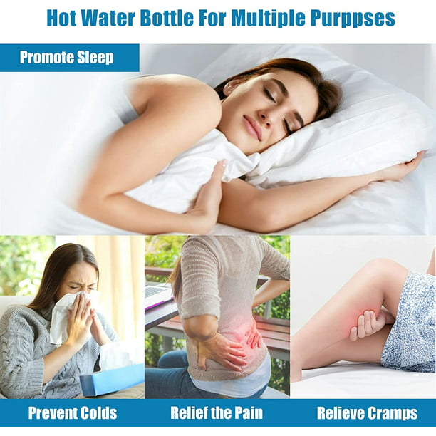 Bolsa de agua caliente de 3 litros, botella de agua caliente para dolor de  espalda, cuello y hombros, calentador de pies, calambres menstruales
