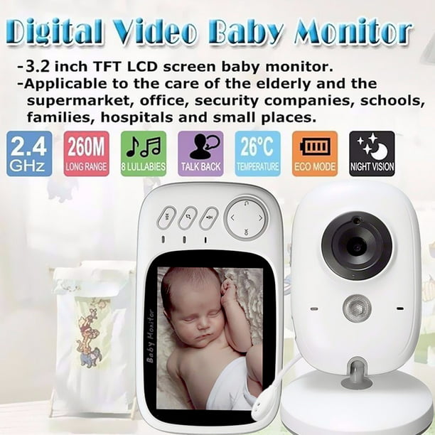  FOSA Monitor de bebé, cámara de seguridad HD, monitor de bebé,  con pantalla LCD de 3.2 pulgadas, intercomunicador nocturno de 2 vías, 8  canciones de cuna, alarma de alimentación, modo, para