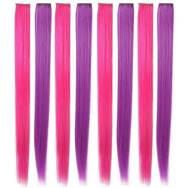 Extensiones de cabello rosa y morado para niñas Extensiones de cabello de  colores para fiestas de princesas destacadas de 21 pulgadas Clip In/on para  niñas y niños Accesorios para YONGSHENG 8390615977203
