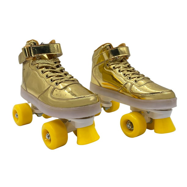  Patines en línea ajustables para niños adultos, patines con  ruedas iluminadas para niños y niñas, patines de cuatro ruedas para  interior al aire libre (color blanco + dorado, tamaño: US 5/EU