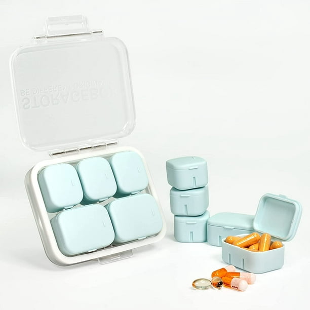 Organizador de pastillas, caja de pastillas con 7 compartimentos,  organizador portátil de medicamentos de viaje para el bolso o el bolsillo,  estuche