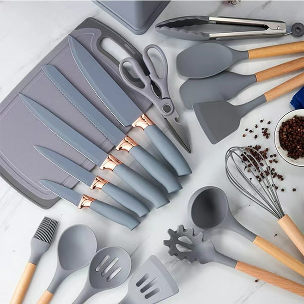 Juego de utensilios de cocina de cocina, juego de utensilios de cocina de  silicona de 33 piezas, utensilios de cocina antiadherentes con espátula
