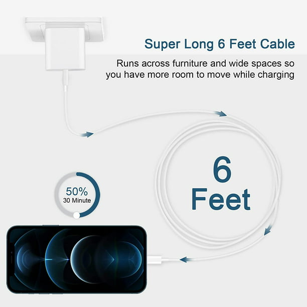 Cargador rápido para iPhone [certificado Apple MFi] Cable tipo C a  Lightning de 1m, de 20 W compatible con iPhone 14/13/12//11/X y iPad
