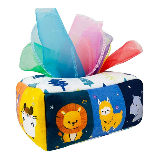 Caja de pañuelos de tela para bebés, juguetes de aprendizaje