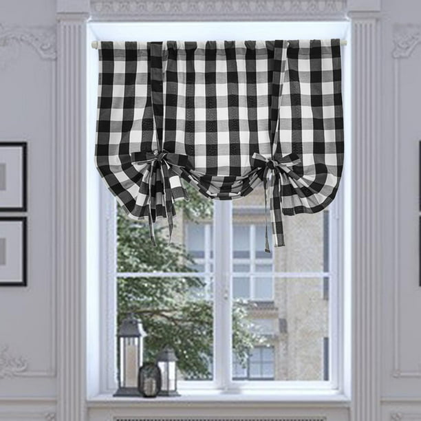 Cenefa de cortina de ventana a cuadros, cortinas de cocina de