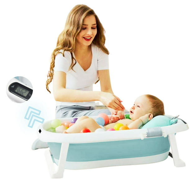 Bañera para Bebé con Protecciones Antiderrapantes y Termómetro, Plegable y  Portátil de Color Gris, Tina de Baño para Bebé de Viaje Baby Gaon Tina
