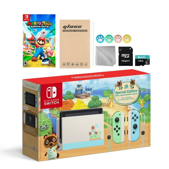nintendo switch animal crossing special version console set bundle with mario rabbids kingdom battle and mytrix accessories nintendo hadskeaaa