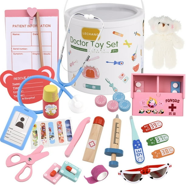 Kit de médico realista para niños, juego de juguete de madera con  estetoscopio, termómetro, modelo d Abanopi Kit médico