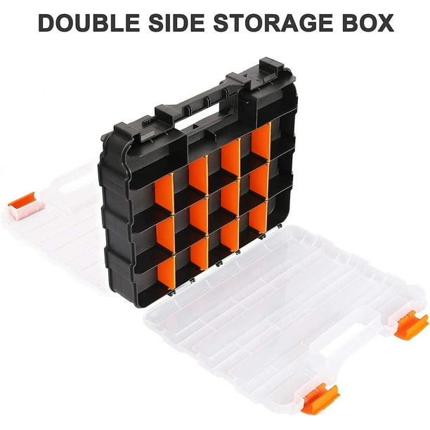 Caja organizadora de herramientas, caja de almacenamiento de piezas  pequeñas, 34 compartimentos, organizadores de hardware de doble cara con  divisores