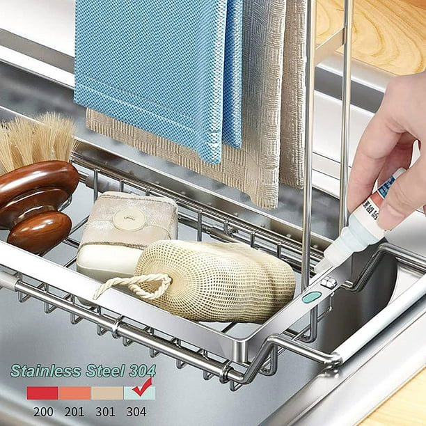 Consumest Organizador para fregadero, soporte para esponja de cocina +  soporte para cepillo de platos para fregadero de cocina, organizador de