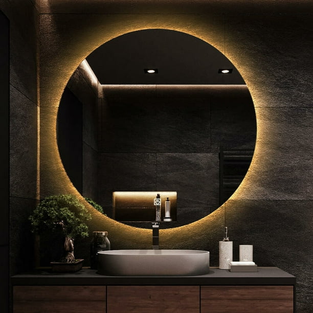  Espejo redondo de baño de 19.7 in, 23.6 in, 27.6 in, con luces  LED, espejo de maquillaje iluminado retroiluminado con interruptor de  sensor táctil, montado en la pared, espejos circulares de