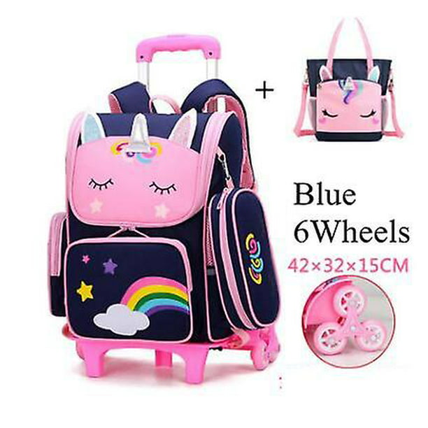 Mochila escolar con carrito para niñas, mochila escolar con carrito para  niños con bolsa de almuerzo, mochila con ruedas, mochila escolar para  niños