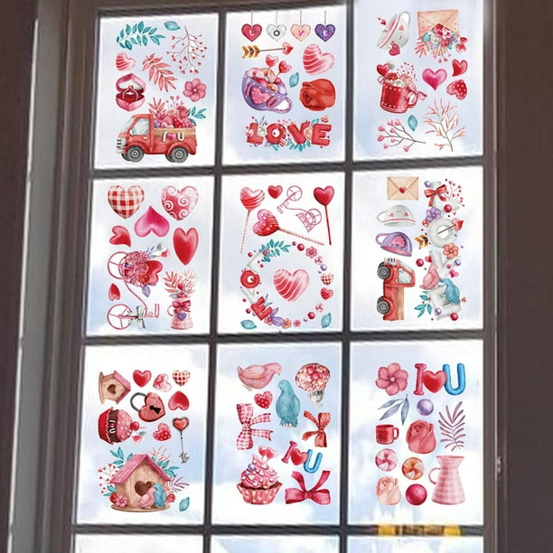 9 Uds. Pegatinas para el Día de San Valentín, calcomanías de pared,  suministros para fiestas de corazón romántico, adhesivos para ventanas del  Día de mayimx Pegatinas de pared