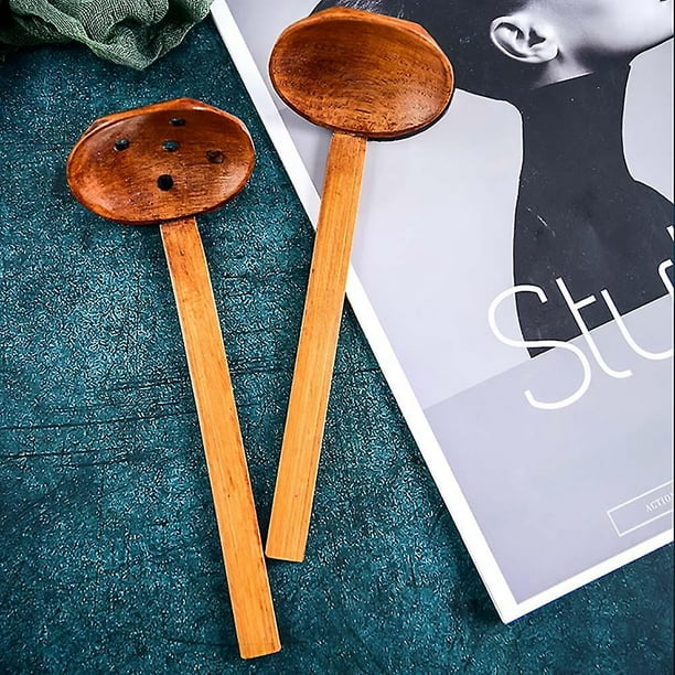 2 uds vajilla cuchara de madera cocina Ramen cuchara sopa cuchara mango  largo accesorios brillar Electrónica