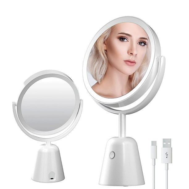  Espejo de maquillaje con luces, espejo de tocador con aumento  1X/10X con 46 luces LED, 3 modos de iluminación, brillo ajustable y  recargable, espejos de maquillaje de viaje compactos personales 
