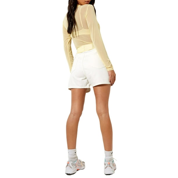  Camiseta de malla transparente para mujer, con botones en la  parte delantera, manga larga, con lunares, hombros caídos, C-blanco : Ropa,  Zapatos y Joyería