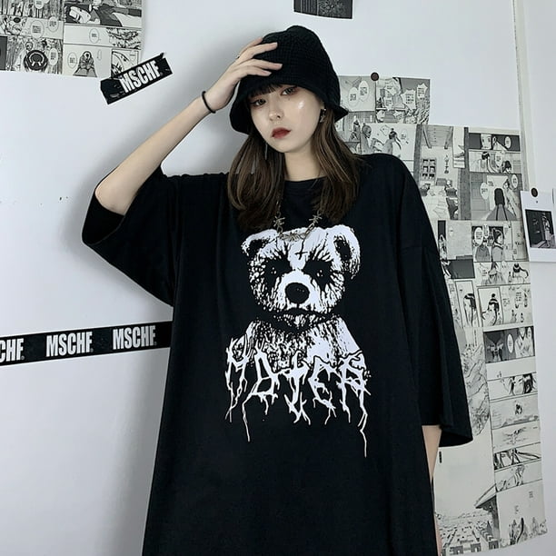 Summer Gothic clothing Sexy Female Loose Women T-shirt Punk Dark Grunge  Streetwear Ladies Top Gothic Tshirts Harajuku Clothes