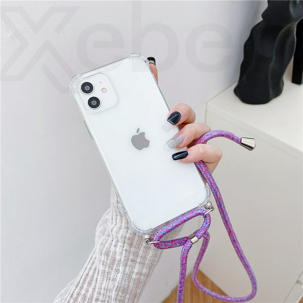 Funda de teléfono con cadena y correa para collar para iPhone 14 13 Pro Max  12 11 XS X XR Mini SE 2 6S 7 8 Plus, funda de cuerda suave transparente Tan  Jianjun unisex