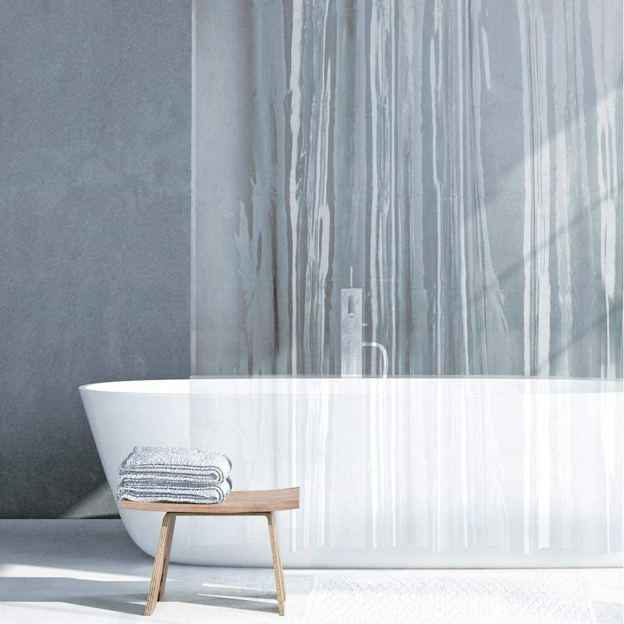 Cortina de ducha transparente de plástico blanco impermeable, forro de baño  transparente, moho, PEVA, hogar, lujo con ganchos