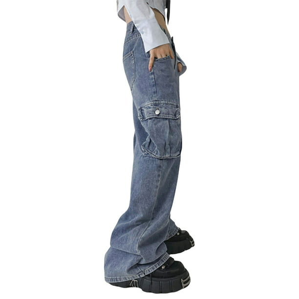 Lucakuins - Pantalones de mezclilla cargo sueltos para mujer, cintura baja,  pierna ancha y recta, pantalones de mezclilla con bolsillos Lucakuins moda
