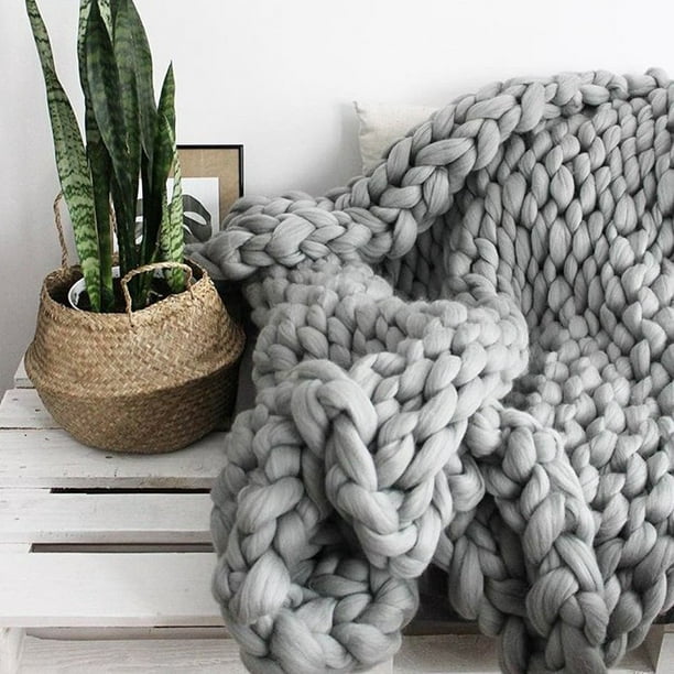 Manta de punto grueso suave y acogedora de lana merino hecha a mano para  cama, sofá, silla para mascotas, alfombra de yoga, decoración del hogar