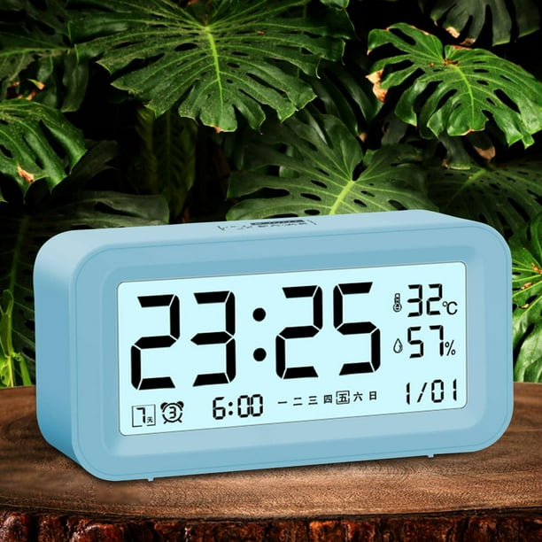Reloj despertador digital, reloj LED para dormitorio, reloj electrónico de  escritorio con pantalla de temperatura, brillo ajustable, control de voz