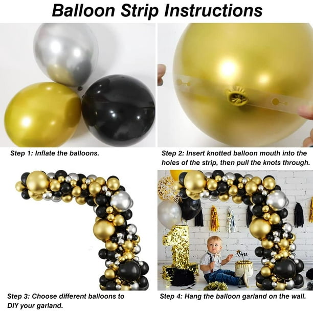 Kit de guirnalda de globos negros y dorados: 126 globos negros y dorados  para decoración de fiesta con 4 tamaños diferentes de globos de látex  negros