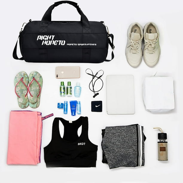 Bolsa deportiva negra para mujer, bolsa de gimnasio negra con compartimento  para zapatos y bolsillo para artículos húmedos, bolsa de playa para mujer