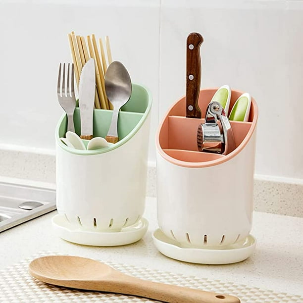 Soporte para utensilios de cocina, soporte de utensilios de madera con 2  compartimentos, soporte para utensilios, soporte para utensilios de cocina