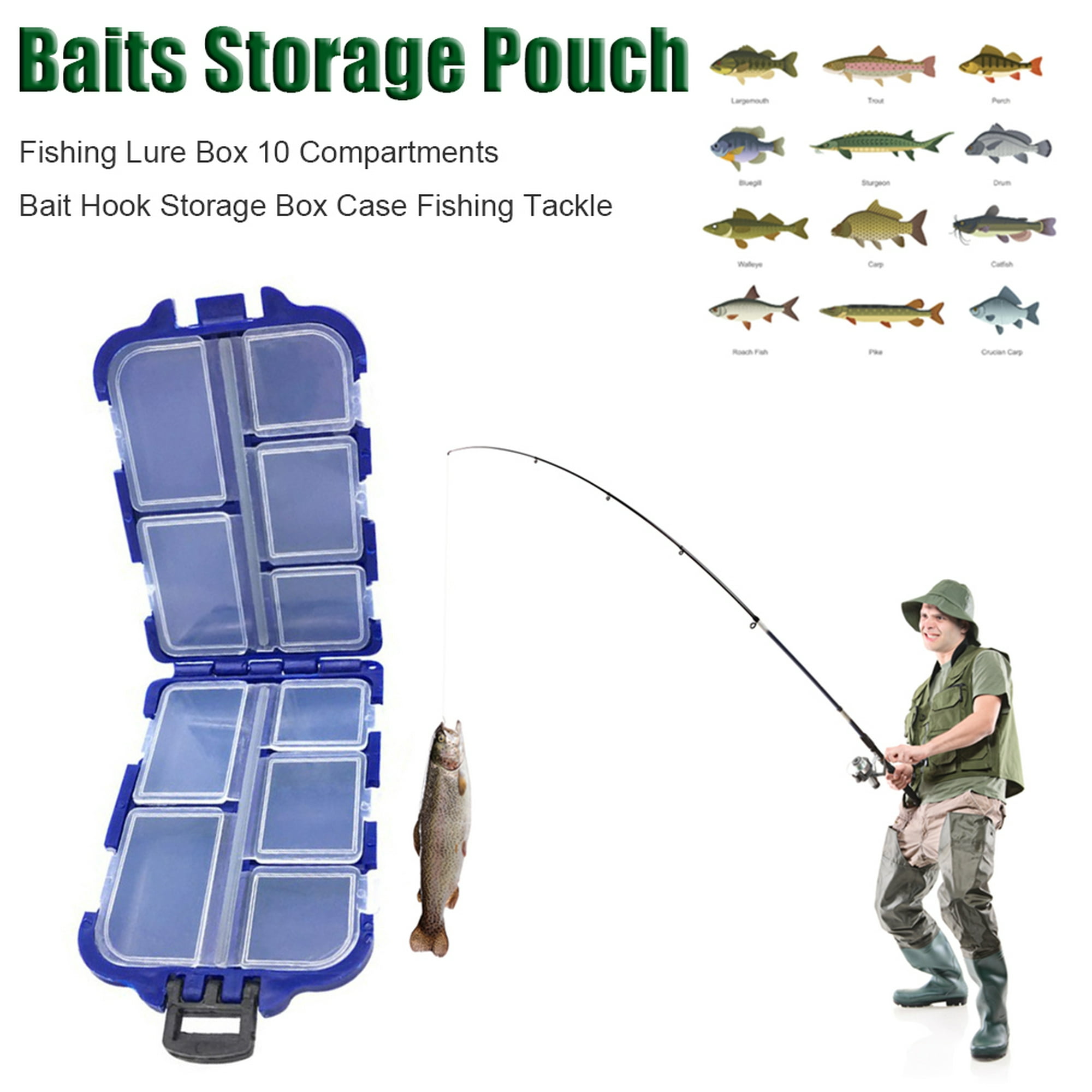 Estuche para señuelos de pesca Caja de almacenamiento de cebo de pescado de  doble cara con 10 compartimentos portátiles